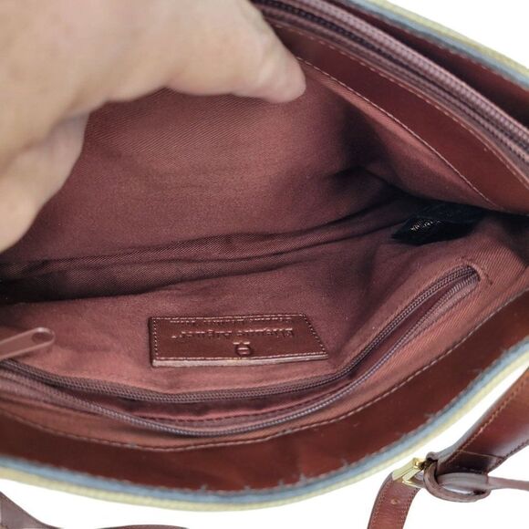 Etienne Aigner Crossbody Bag Country Cottage Core Basket Weave Leather Trim Tan - Picture 17 of 17